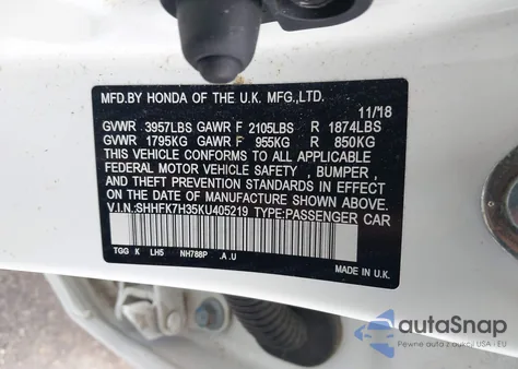 2019 Honda Civic Lx from USA, damaged, VIN SHHFK7H35KU405219